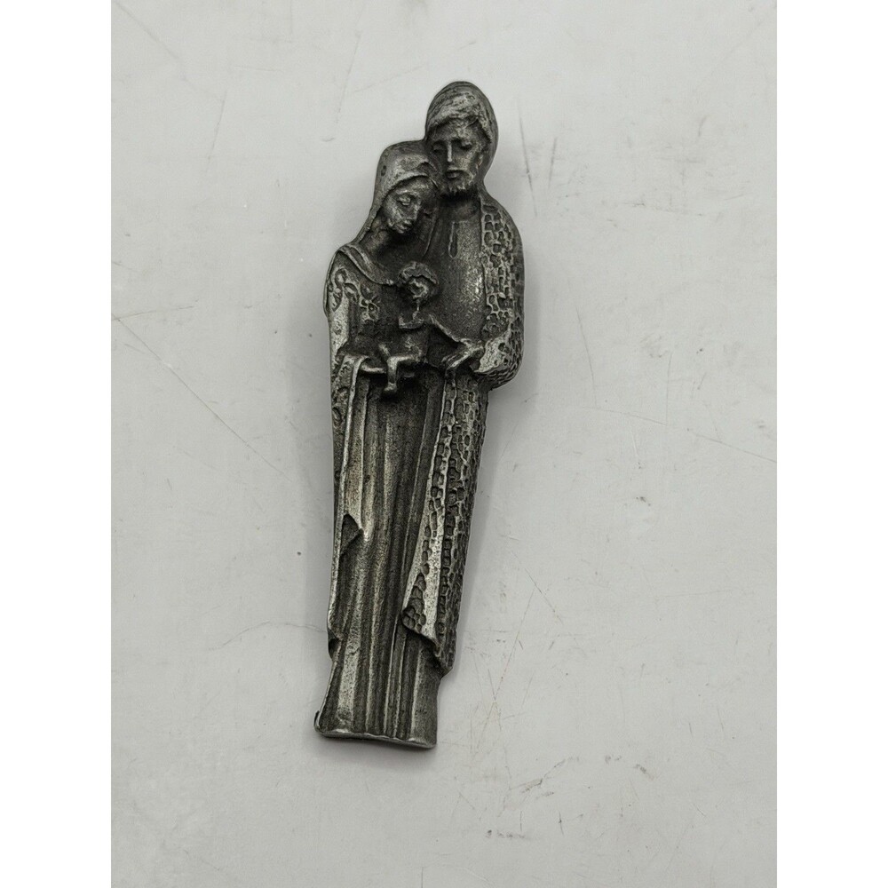 Joseph Mary & Baby Jesus Pewter Figurine Magnet Religious Statue Vintage Cambe